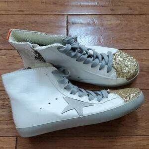 Golden Star Women's White and Gold High-Top Sneakers